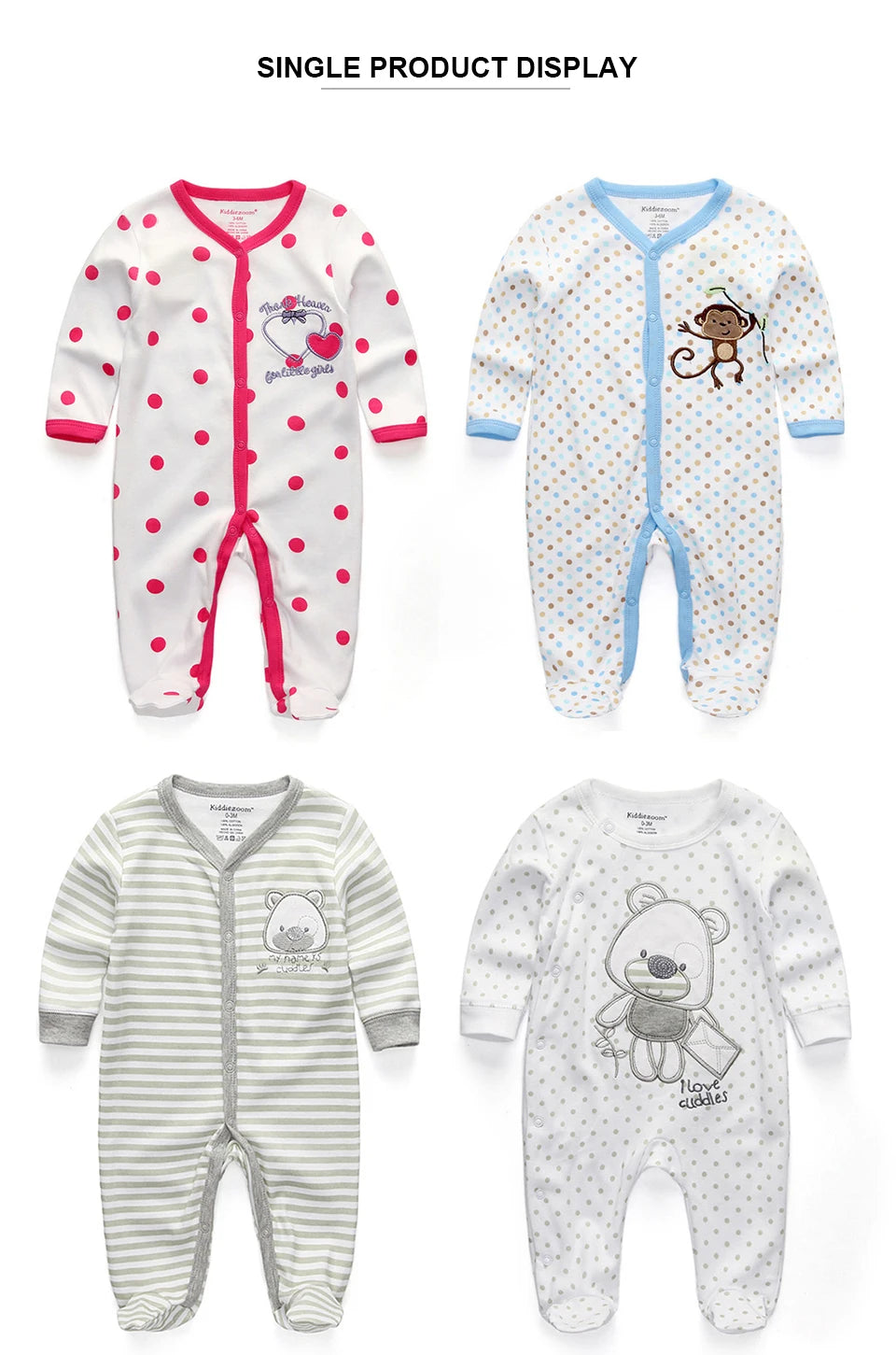 2 Pcs Unisex Cartoon Long Sleeve Baby Boys Girl Romper