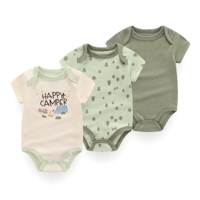 3 PCS Fashion Summer Short Sleeve Cartoon Baby Bodysuit