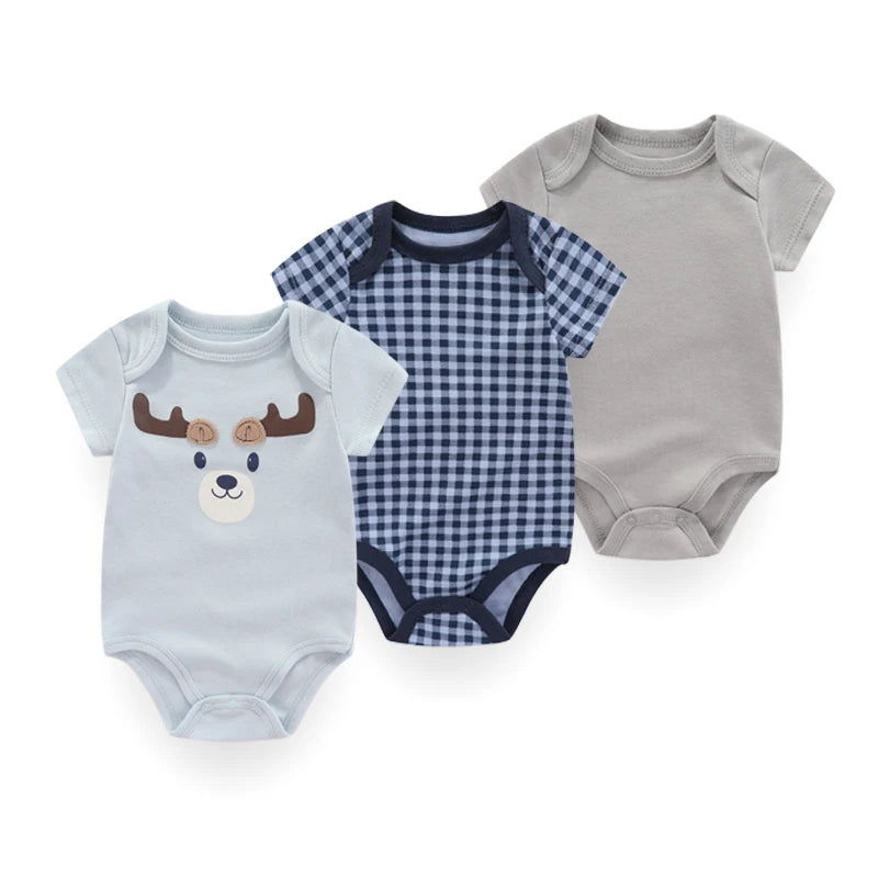 3 PCS Fashion Summer Short Sleeve Cartoon Baby Bodysuit