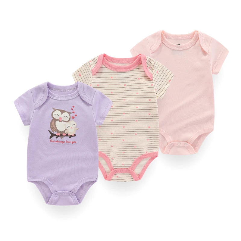 3 PCS Fashion Summer Short Sleeve Cartoon Baby Bodysuit