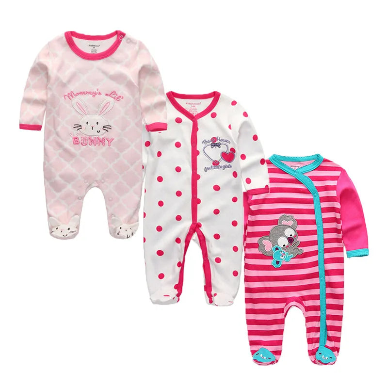 3 Pcs Unisex Cartoon Long Sleeve Baby Boys Girl Romper