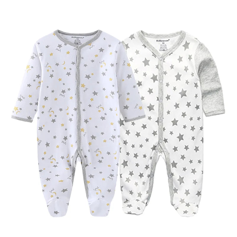 2 Pcs Unisex Cartoon Long Sleeve Baby Boys Girl Romper
