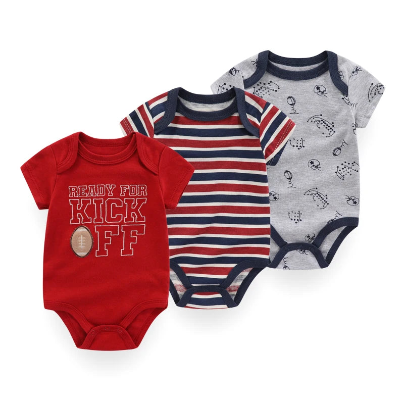 3 PCS Fashion Summer Short Sleeve Cartoon Baby Bodysuit
