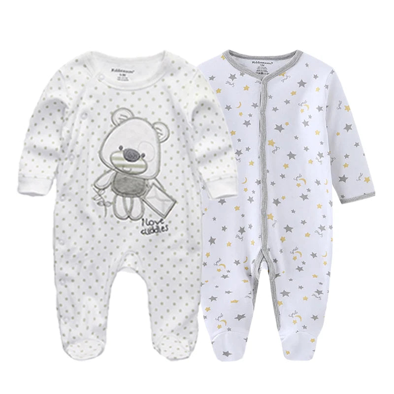 2 Pcs Unisex Cartoon Long Sleeve Baby Boys Girl Romper