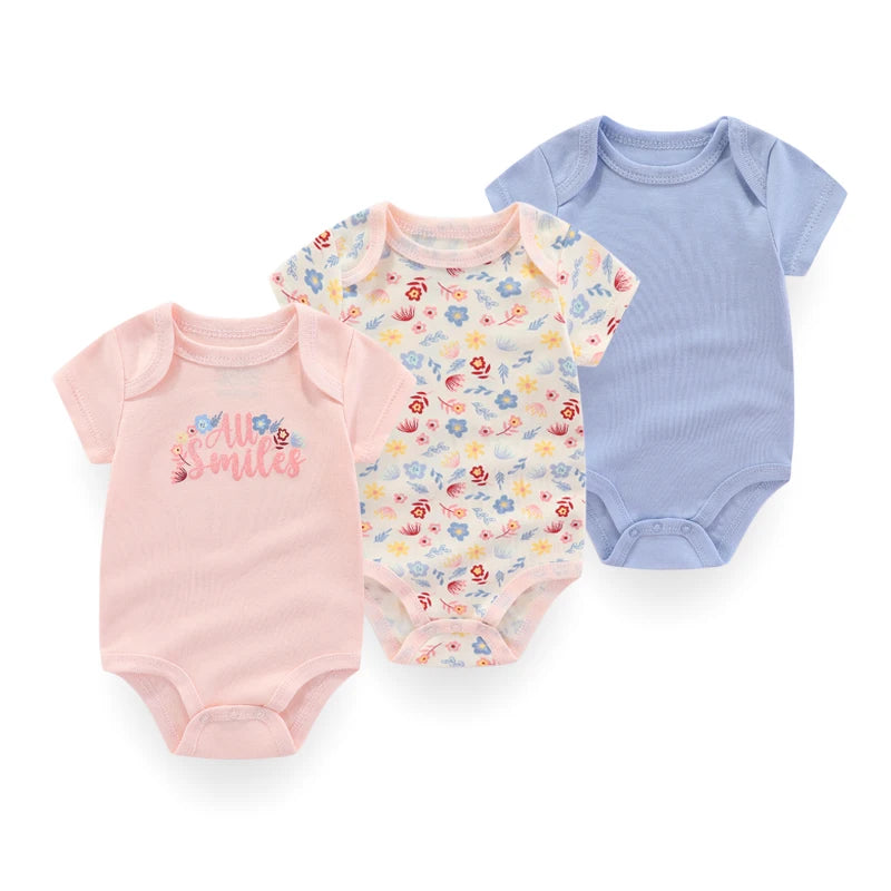 3 PCS Fashion Summer Short Sleeve Cartoon Baby Bodysuit