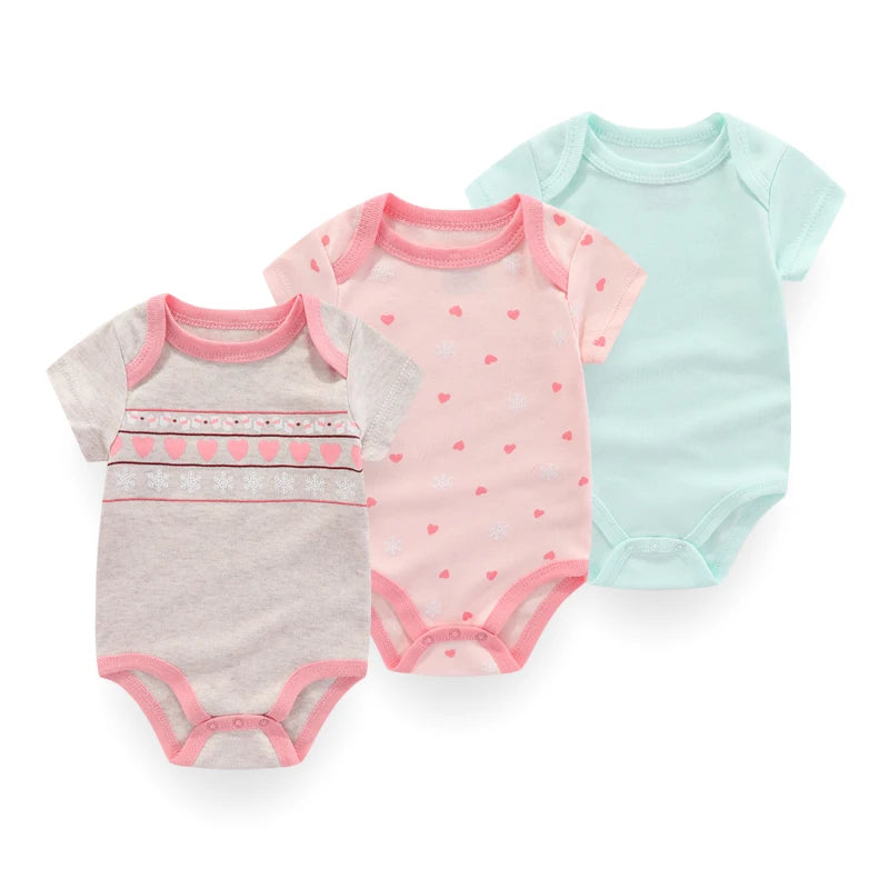 3 PCS Fashion Summer Short Sleeve Cartoon Baby Bodysuit