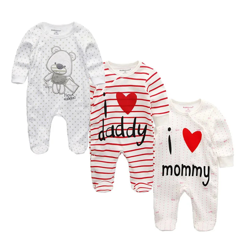3 Pcs Unisex Cartoon Long Sleeve Baby Boys Girl Romper