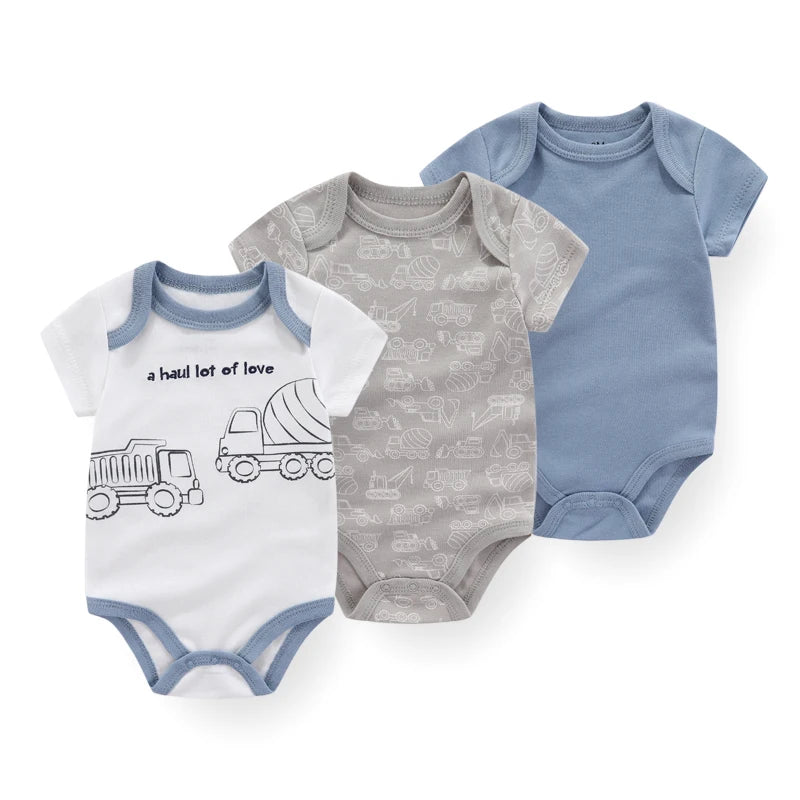 3 PCS Fashion Summer Short Sleeve Cartoon Baby Bodysuit