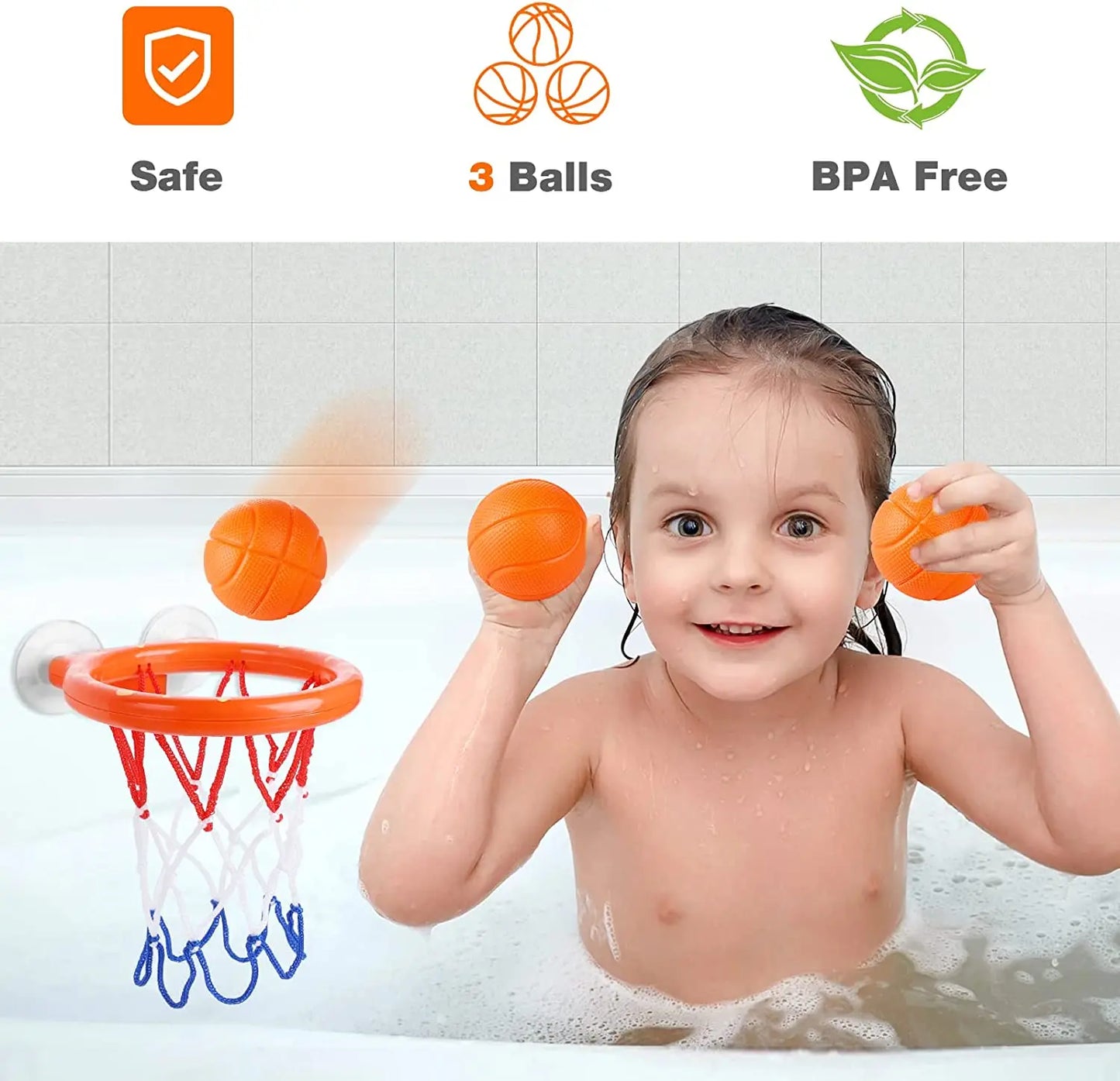 4pcs Bathroom Shooting Game Toy Bathtub Basketball Hoop