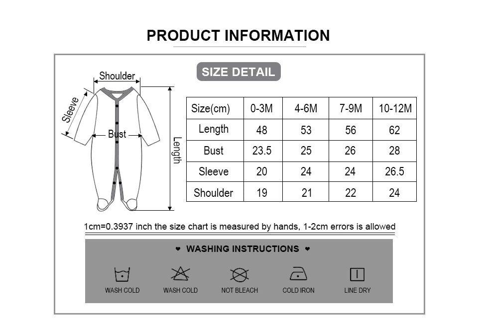 2 Pcs Unisex Cartoon Long Sleeve Baby Boys Girl Romper