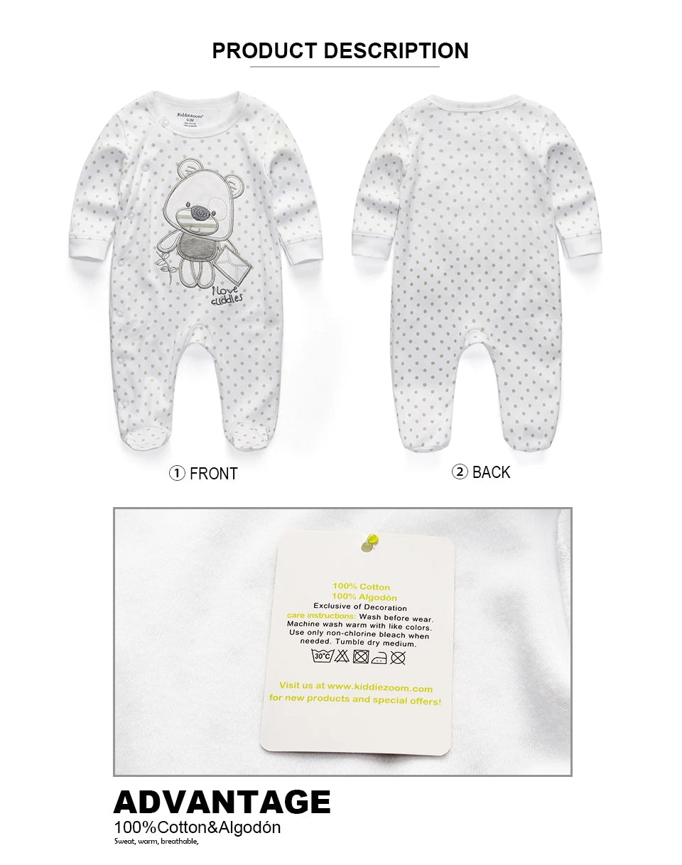 2 Pcs Unisex Cartoon Long Sleeve Baby Boys Girl Romper