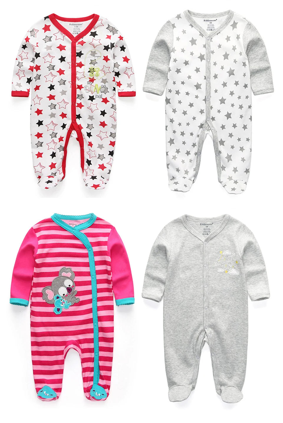 2 Pcs Unisex Cartoon Long Sleeve Baby Boys Girl Romper