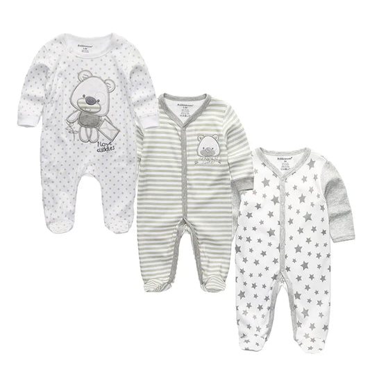 3 Pcs Unisex Cartoon Long Sleeve Baby Boys Girl Romper