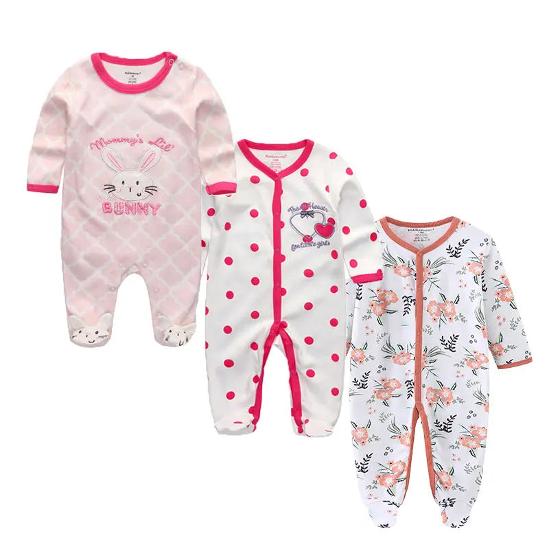 3 Pcs Unisex Cartoon Long Sleeve Baby Boys Girl Romper