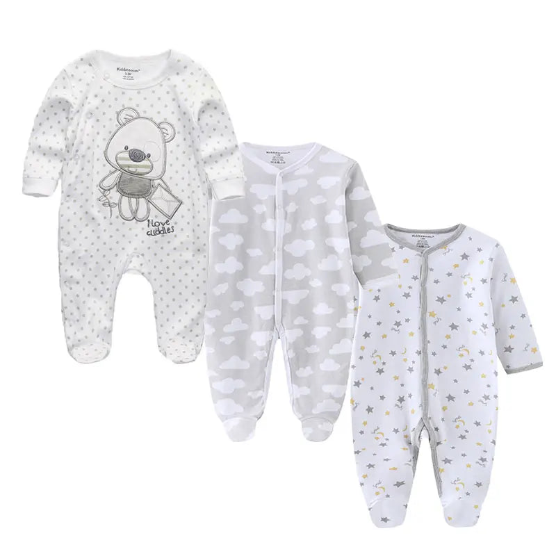 3 Pcs Unisex Cartoon Long Sleeve Baby Boys Girl Romper