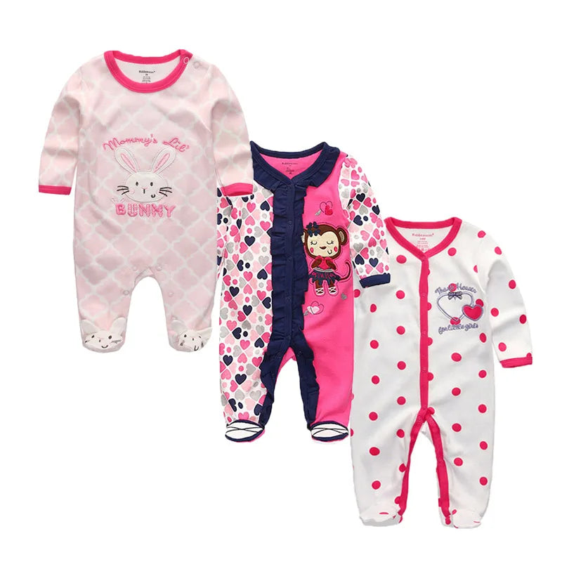 3 Pcs Unisex Cartoon Long Sleeve Baby Boys Girl Romper