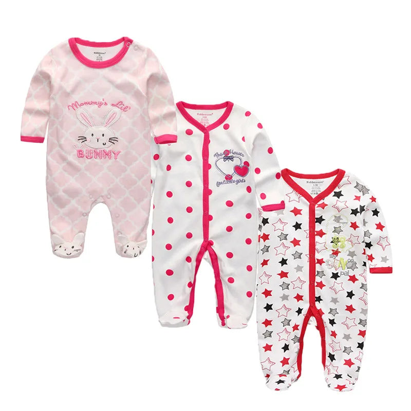 3 Pcs Unisex Cartoon Long Sleeve Baby Boys Girl Romper
