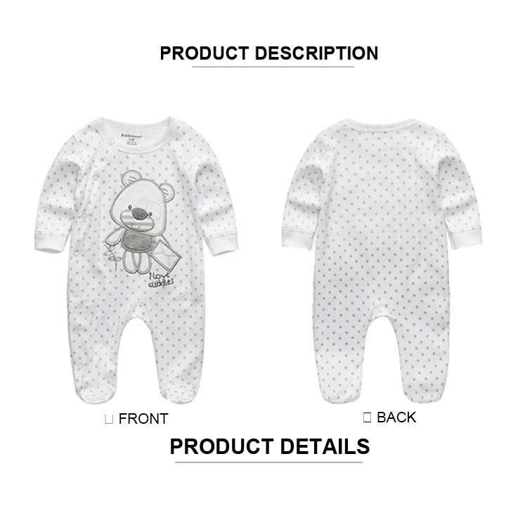 3 Pcs Unisex Cartoon Long Sleeve Baby Boys Girl Romper