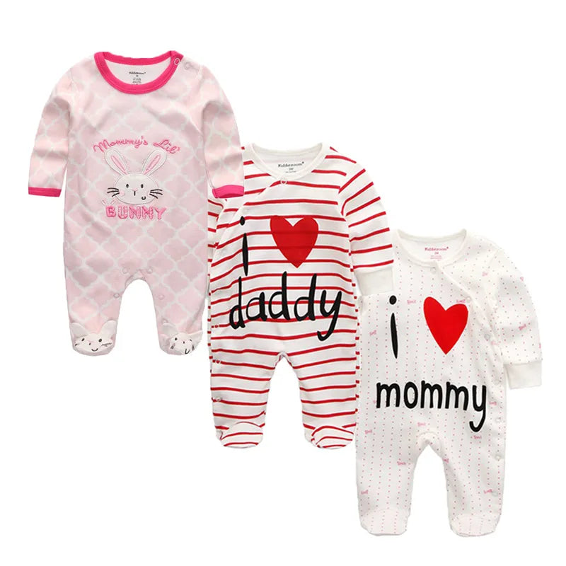 3 Pcs Unisex Cartoon Long Sleeve Baby Boys Girl Romper