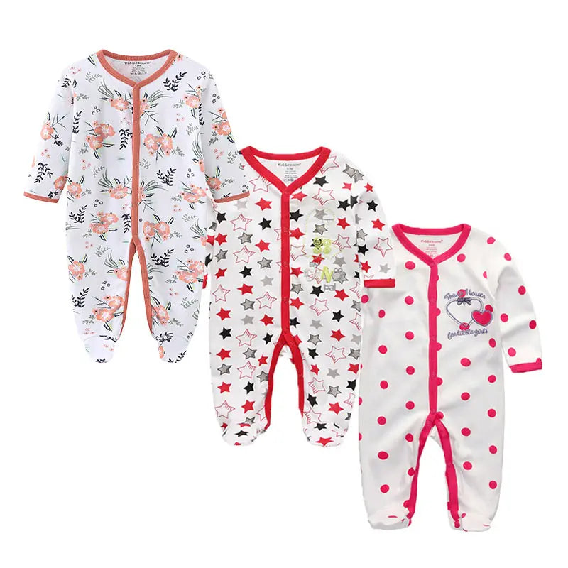 3 Pcs Unisex Cartoon Long Sleeve Baby Boys Girl Romper