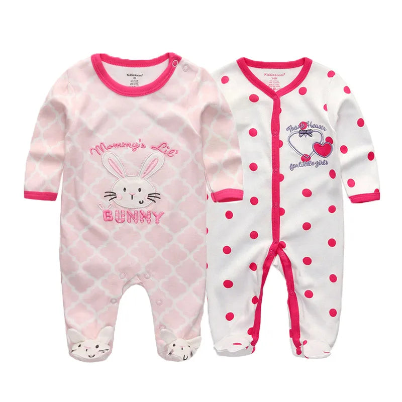 2 Pcs Unisex Cartoon Long Sleeve Baby Boys Girl Romper