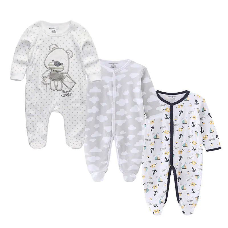 3 Pcs Unisex Cartoon Long Sleeve Baby Boys Girl Romper