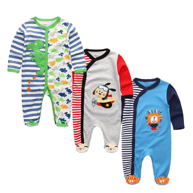 3 Pcs Unisex Cartoon Long Sleeve Baby Boys Girl Romper
