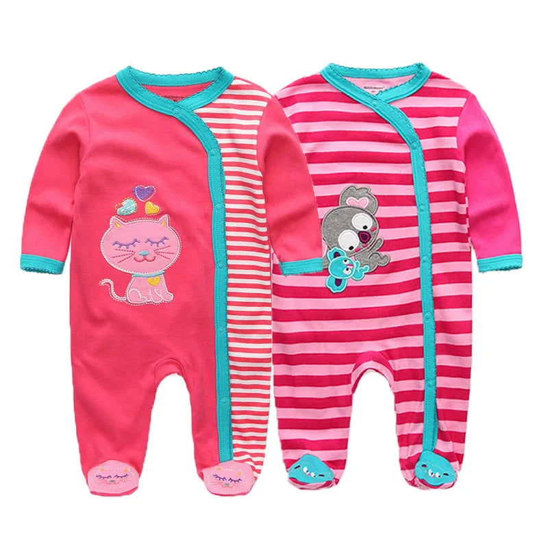 2 Pcs Unisex Cartoon Long Sleeve Baby Boys Girl Romper