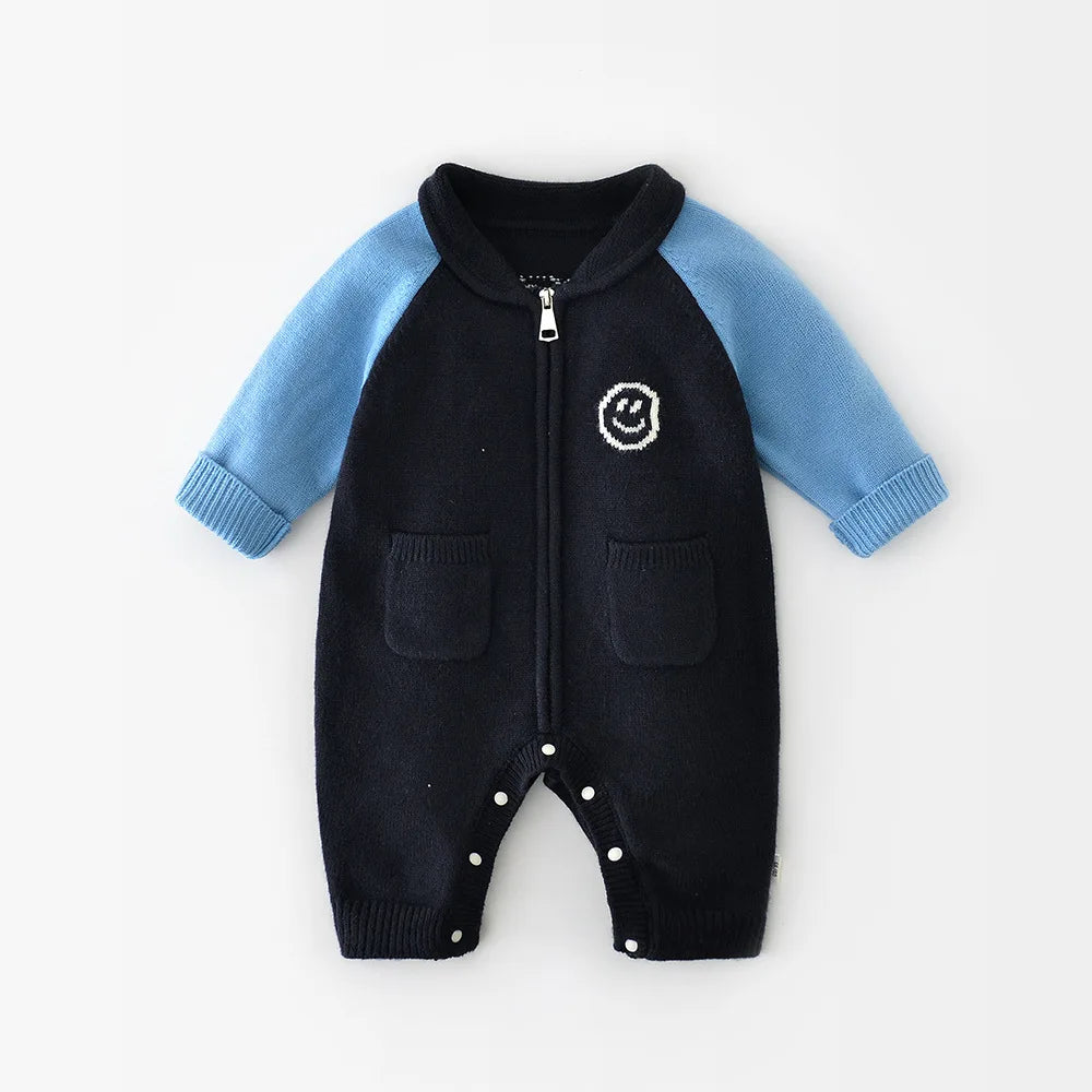0-24M Baby Knit Romper with Raglan Sleeves Design
