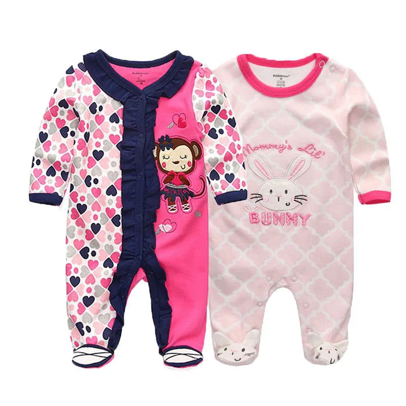 2 Pcs Unisex Cartoon Long Sleeve Baby Boys Girl Romper