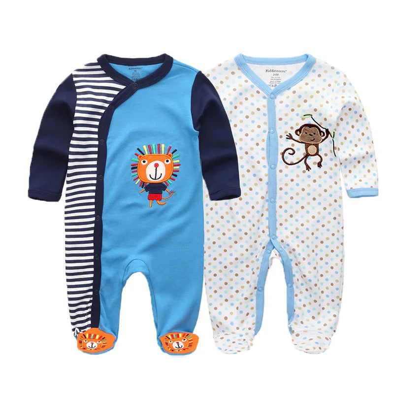 2 Pcs Unisex Cartoon Long Sleeve Baby Boys Girl Romper