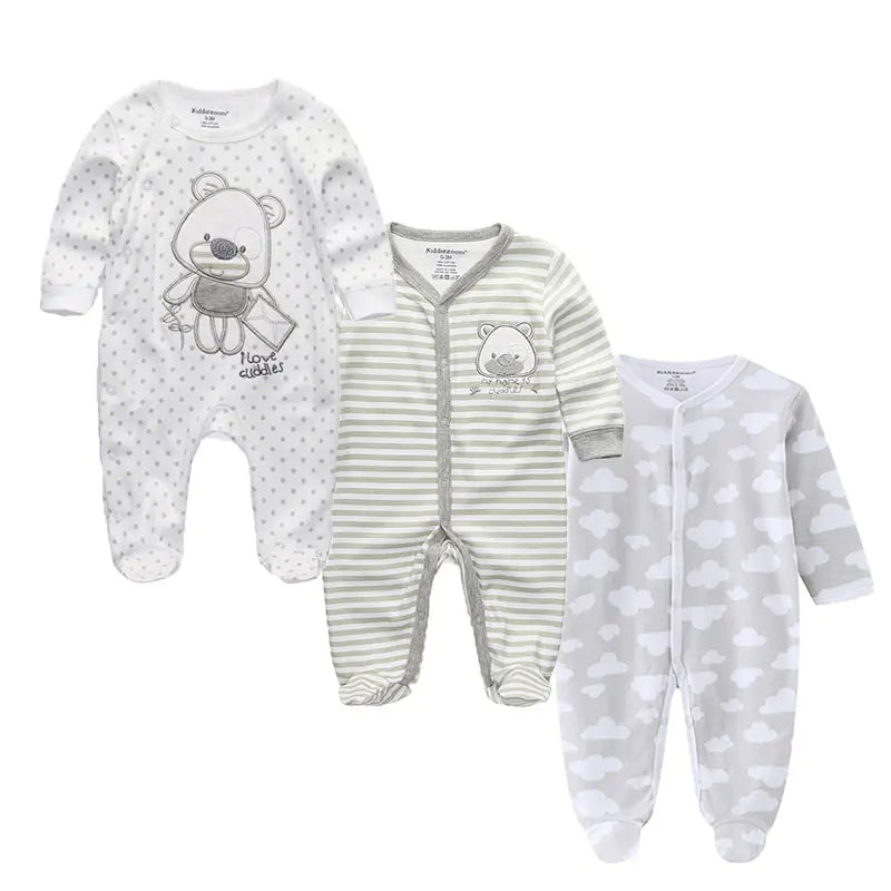 3 Pcs Unisex Cartoon Long Sleeve Baby Boys Girl Romper