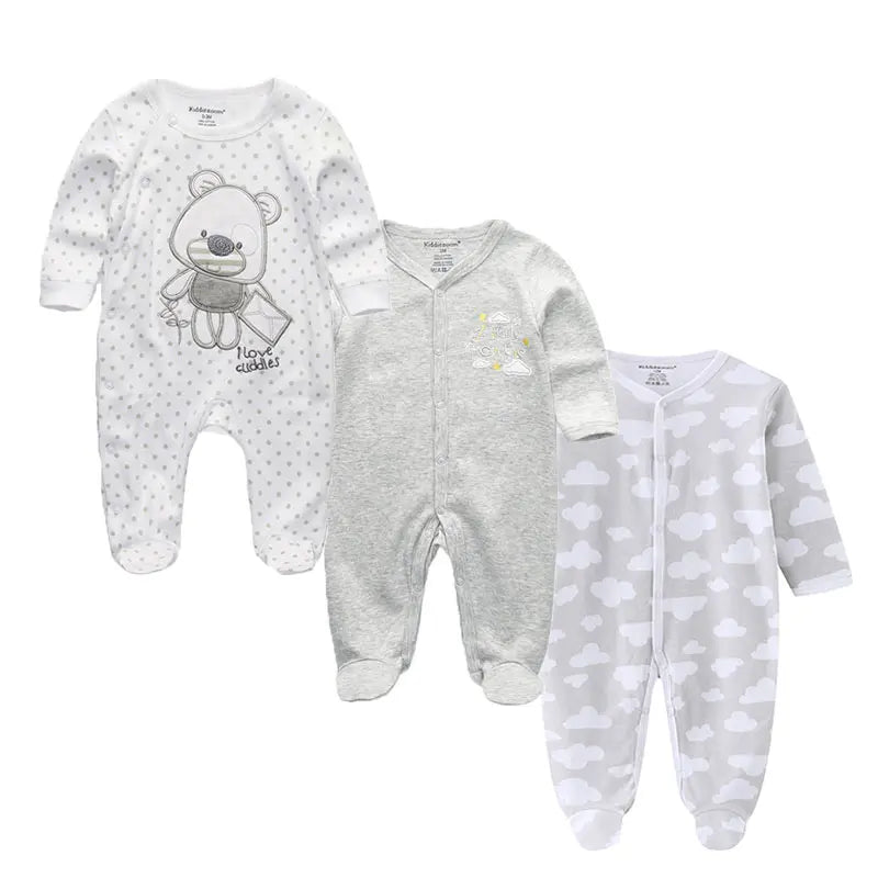 3 Pcs Unisex Cartoon Long Sleeve Baby Boys Girl Romper