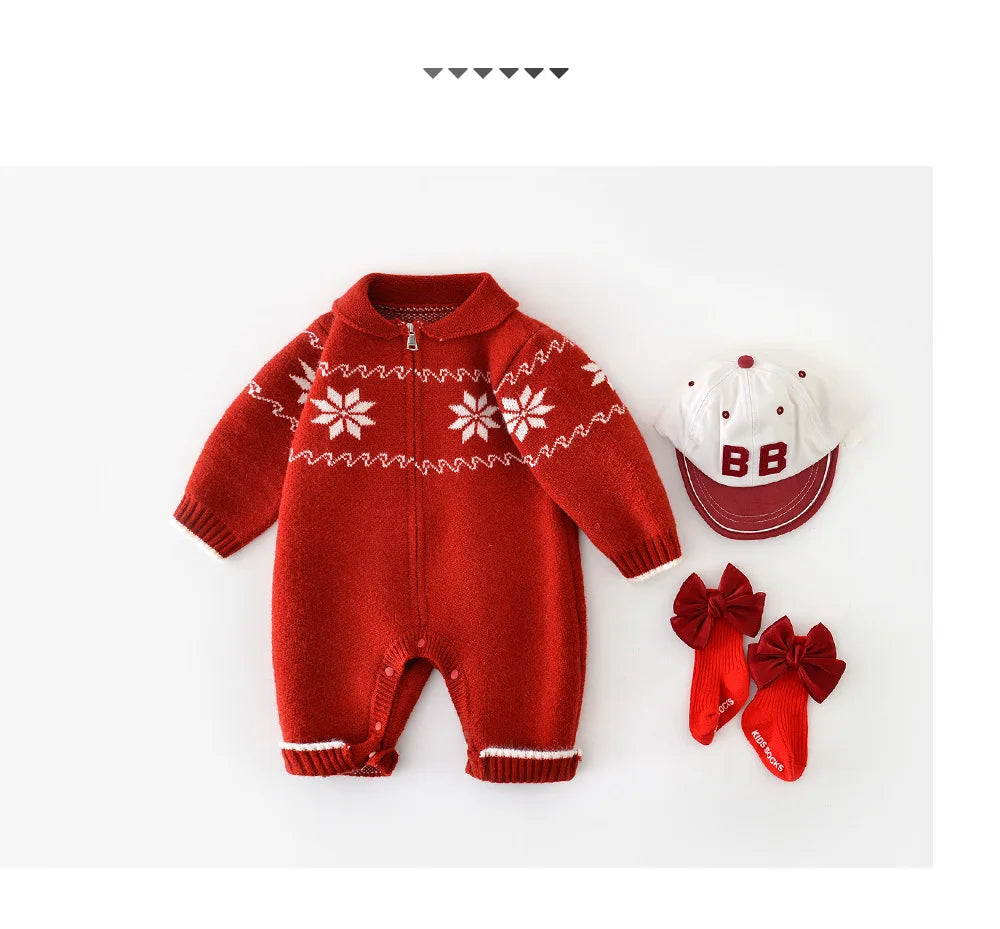 Baby Clothes Red Snow Flowear Infant Gilrs Rompers
