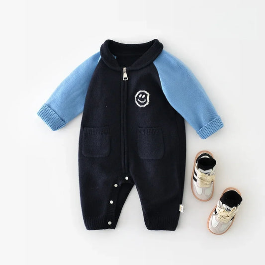 0-24M Baby Knit Romper with Raglan Sleeves Design
