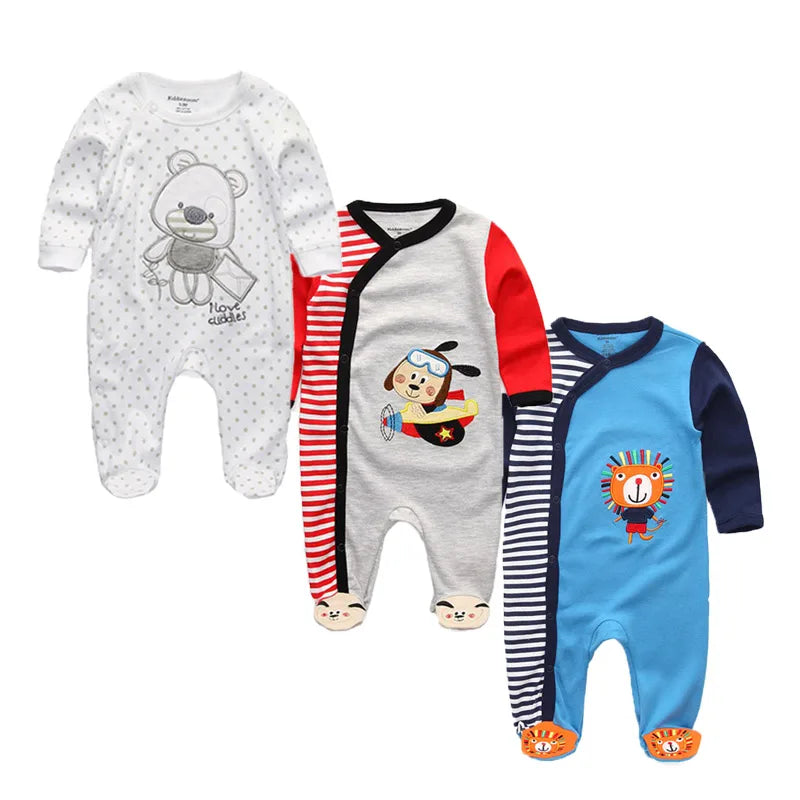 3 Pcs Unisex Cartoon Long Sleeve Baby Boys Girl Romper