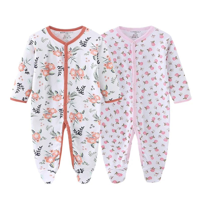 2 Pcs Unisex Cartoon Long Sleeve Baby Boys Girl Romper