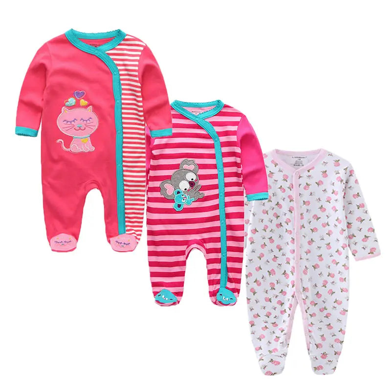 3 Pcs Unisex Cartoon Long Sleeve Baby Boys Girl Romper