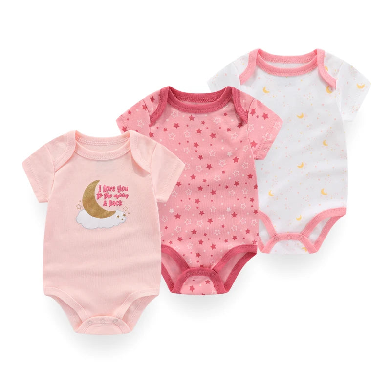 3 PCS Fashion Summer Short Sleeve Cartoon Baby Bodysuit