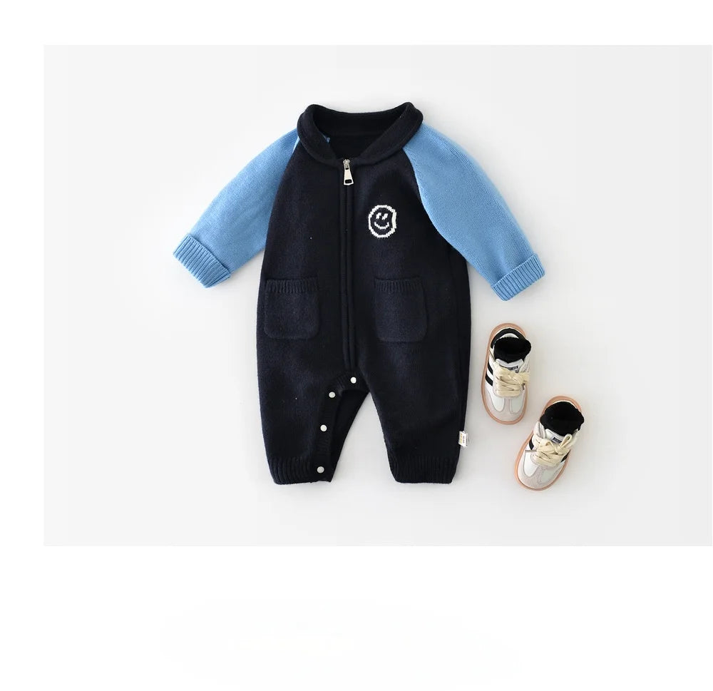 0-24M Baby Knit Romper with Raglan Sleeves Design