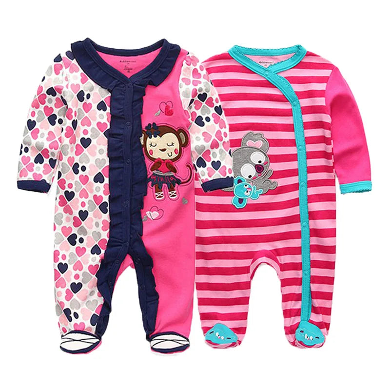 2 Pcs Unisex Cartoon Long Sleeve Baby Boys Girl Romper