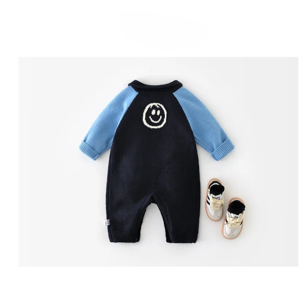 0-24M Baby Knit Romper with Raglan Sleeves Design
