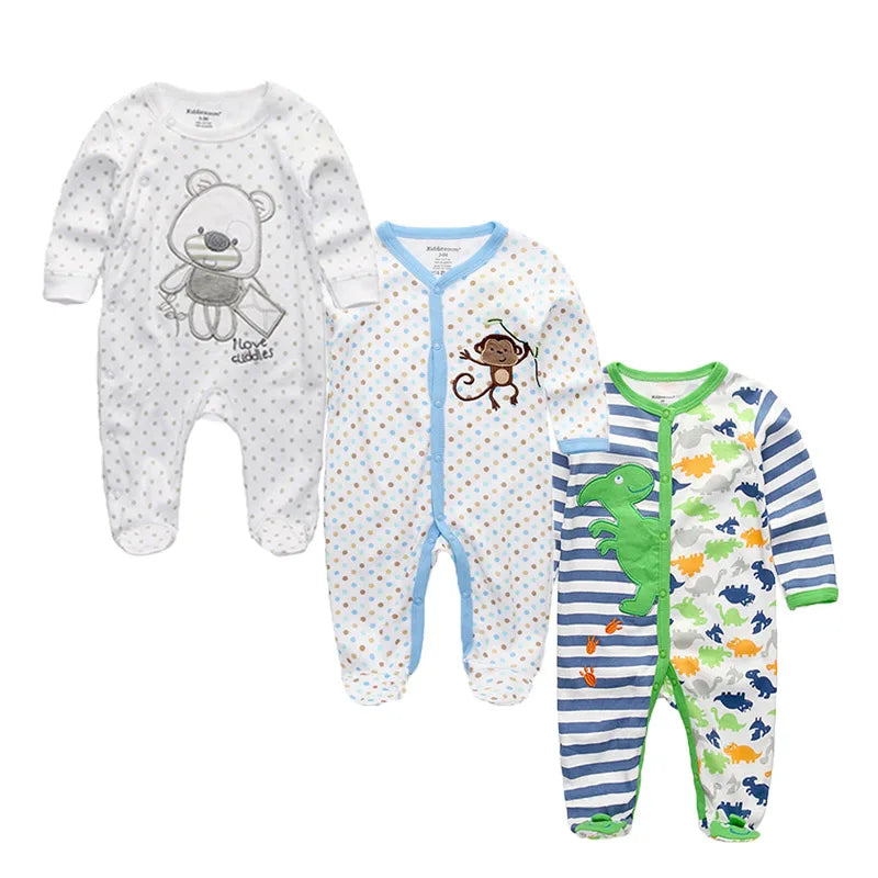 3 Pcs Unisex Cartoon Long Sleeve Baby Boys Girl Romper