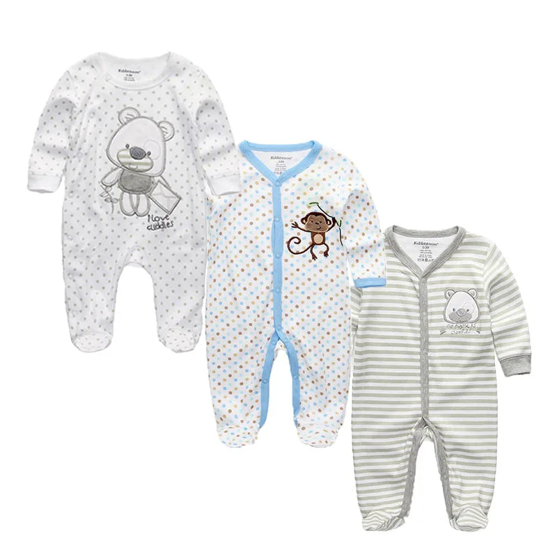 3 Pcs Unisex Cartoon Long Sleeve Baby Boys Girl Romper