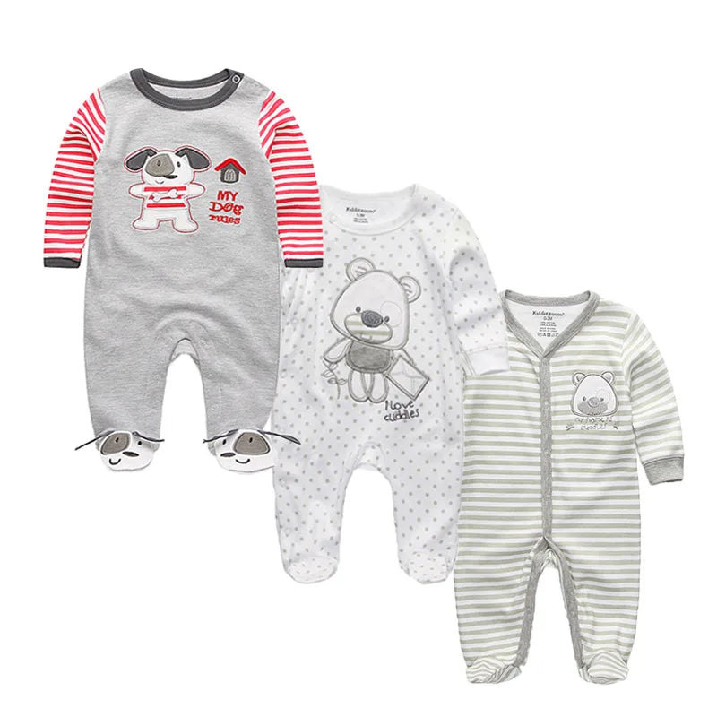 3 Pcs Unisex Cartoon Long Sleeve Baby Boys Girl Romper