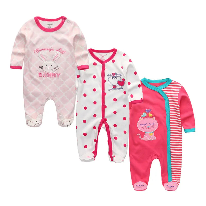 3 Pcs Unisex Cartoon Long Sleeve Baby Boys Girl Romper