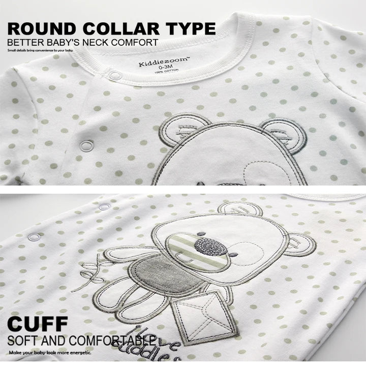3 Pcs Unisex Cartoon Long Sleeve Baby Boys Girl Romper