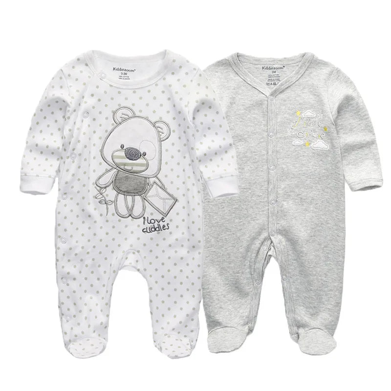 2 Pcs Unisex Cartoon Long Sleeve Baby Boys Girl Romper