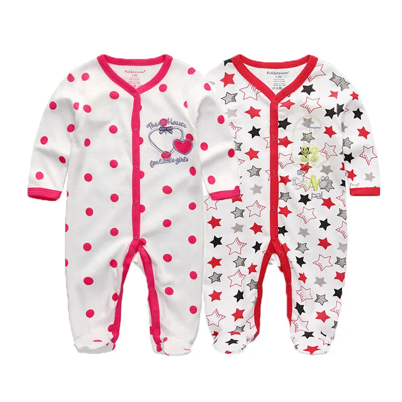 2 Pcs Unisex Cartoon Long Sleeve Baby Boys Girl Romper
