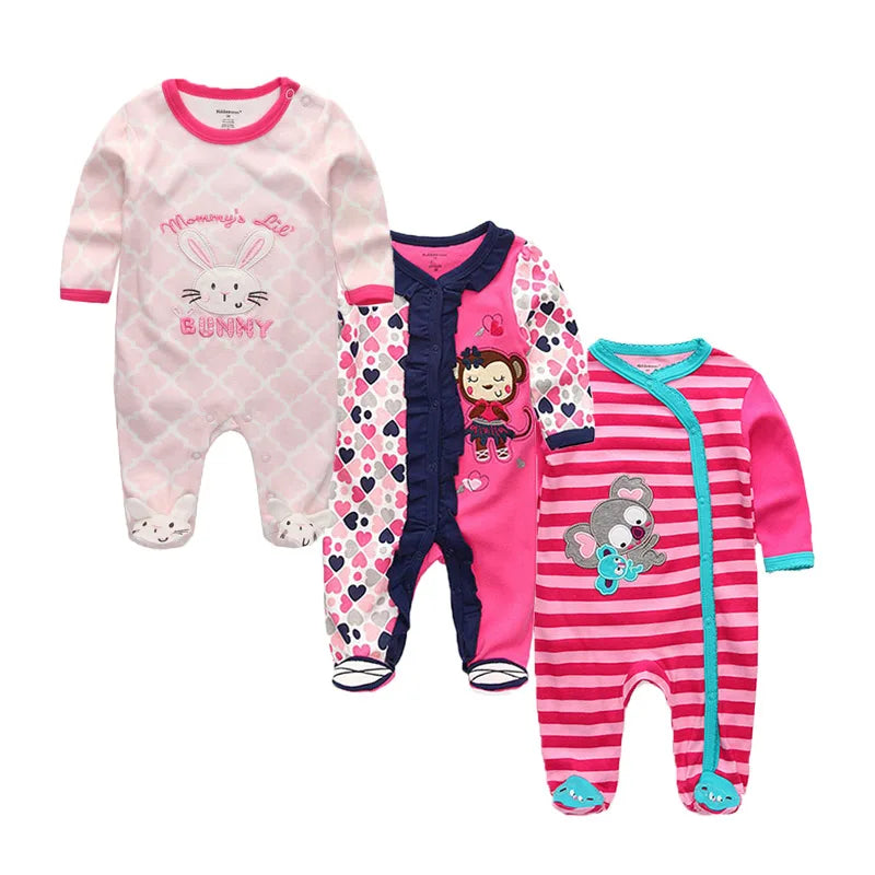 3 Pcs Unisex Cartoon Long Sleeve Baby Boys Girl Romper